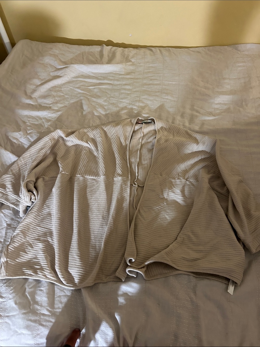 Free People Beige Ribbed Open Cardigan